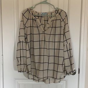 black and cream long sleeved grid shirt